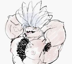 armpit_hair bara big_muscles chest_hair hands_behind_head koraidon male male_only muscles muscular nintendo no_visible_genitalia nude pokémon_(species) pokemon pokemon_(species) ripped-saurian solo solo_male tongue_out