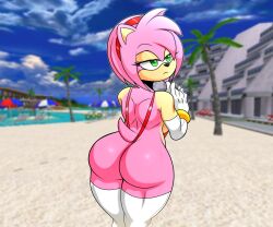 amy_rose anthro armpits beach big_ass big_breasts bracelets emerald_coast female gloves glovesrandom hairband hedgehog hedgehog_girl randomgloves screenshot_background sling_bikini sonic_(series) thighhighs