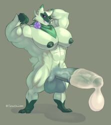 abs absurd_res anthro balls biceps big_balls big_muscles big_pecs big_penis bodily_fluids condom cum dalemdaury622 ear_piercing erection filled_condom fur genital_fluids genitals green_body green_fur hi_res looking_at_viewer male muscular muscular_anthro muscular_male nipples nude pecs penis piercing presenting sexual_barrier_device simple_background smile solo wearing_condom