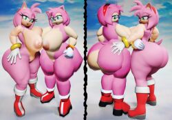 2females 2girls 3d 3d_(artwork) :o accurate_art_style amy_rose anthro ass beach big_ass big_breasts big_butt boots breasts clothing digital_media_(artwork) duo eulipotyphlan female female_only footwear gloves grabbing_ass green_eyes hedgehog hedgehog_girl hi_res huge_butt looking_down low_poly mammal massive_breasts mobian naked naked_female nipples nude open_mouth pink_fur polygon sega shoes so_retro sonic_(series) sonic_adventure sonic_the_hedgehog_(series) thick_thighs vulkyasha white_gloves