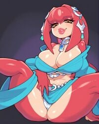 1girls :3 ai_generated big_breasts breasts breath_of_the_wild cameltoe female female_only mipha nintendo presenting rocksolidart solo solo_female spread_legs the_legend_of_zelda thick_thighs wide_hips