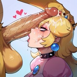 1boy 1girls absurdly_large_cock after_fellatio after_sex ai_generated balls big_balls blonde_hair bowser cecil_(artist) choker clothed_female_nude_male cock_worship crown cum cum_on_face dress ejaculation eyes_rolling_back facefuck fellatio female hand_on_head heart huge_cock light-skinned_female light_skin lipstick male male/female mario_(series) mascara mascara_tears netorare nintendo ntr oral oral_sex penis penis_on_face penis_on_head pink_dress pink_lipstick princess_peach rough_sex runny_makeup saliva saliva_trail sex stable_diffusion veiny_penis