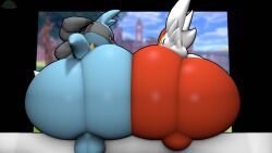 2boys ass ass_focus backsack balls butts_touching cindablimp cinderace gay lucario male_only pokémon_(species) pokemon pokemon_(species)