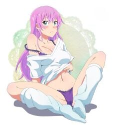 belly_button female fuufu_ijou_koibito_miman panties pink_hair watanabe_akari white_shirt