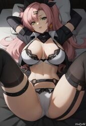 ai_generated big_breasts breasts cleavage cowboy_shot female garter_belt hi_res lingerie long_hair nicole_demara pink_hair smile thick_thighs thighs vinzyai zenless_zone_zero