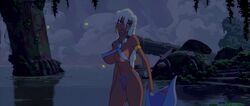 atlantis:_the_lost_empire blue_eyes breasts dark-skinned_female dark_skin disney earrings edit editfag female huge_breasts human kida large_breasts lipstick long_hair necklace nipples nude screenshot screenshot_edit smile tagme thong water white_hair