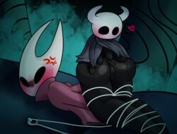 2018 anger_vein angry ass ass_up black_eyes black_skin bondage bound cloak clothing cute empty_eyes female femsub heart hollow_knight hornet_(hollow_knight) incest larger_female looking_back protagonist_(hollow_knight) pussy questionable_consent restrained rosy_cheeks siblings size_difference tied tied_up top-down_bottom-up yoshimister_(artist)