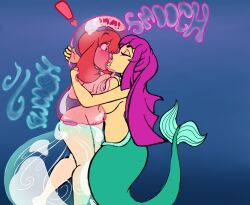 anthero big_breasts blush bubble comic comic_page female_only kissing mermaid naked naked_female nude nude_female purple_hair red_hair suprised tagme underwater