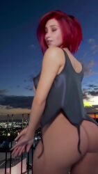 1girls 3d 9:16 ai_generated animated ass bottomless from_behind green_eyes large_ass looking_at_viewer monna_haddid red_hair short_hair shorter_than_10_seconds smile solo tagme vertical_video video