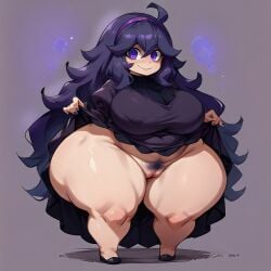 1girls @_@ ai_generated big_ass big_breasts big_butt brax_(artist) fat hairy_pussy hex_maniac hips hyper_ass hyper_breasts lifted_by_self lifting_shirt lifting_skirt pokemon pubic_hair purple_eyes purple_hair shortstack showing_off showing_pussy solo stable_diffusion tagme wide_hips