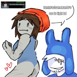 1boy 1girls ass beanie beanie_hat breasts brown_hair english_text female male reference_image roblox roblox_avatar robloxian tagme text