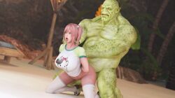 1girls adobostan3d big_ass big_breasts big_butt blender dead_or_alive doggy_style doggy_style from_behind honoka_(doa) orc orc_male pink_hair public sex thick_ass thick_legs thick_thighs