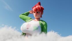 1girls 3d 3d_(artwork) airplane big_breasts breasts cartoon_network clothed clothed_female female female_focus female_only foster&#039;s_home_for_imaginary_friends frankie_foster giantess giga_giantess macro macro_female meiirii red_hair red_hair red_hair_female redhead_female render short_hair