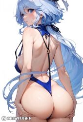 abdomen ai_generated ass ass_focus ass_grab beach big_ass big_breasts big_butt blue_eyes blue_hair breasts female female_focus female_only from_behind from_behind_position furina_(genshin_impact) genshin_impact huge_breasts illyfurina lips looking_at_viewer medium_breasts milf multicolored_hair navel pale-skinned_female pale_skin seducing seduction seductive seductive_body seductive_eyes seductive_gaze seductive_look seductive_mouth seductive_pose seductive_smile sling_bikini slingshot_swimsuit smiling smiling_at_viewer stable_diffusion summer swimsuit thighs waist white_hair woman_on_top