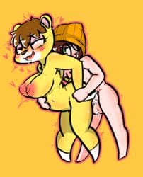 2017 ahe_gao ambiguous_penetration animal_crossing animal_crossing_boy anthro armpits badassbaal balls bear big_breasts blush breasts brown_hair clothing cum cum_inside drooling duo eye_roll female from_behind_position fucked_silly fur gloves green_eyes hair hand_on_stomach hat heart hi_res human knock-kneed looking_pleasured male male/female mammal nintendo nipples nude open_mouth penetration saliva sex simple_background tammy_(animal_crossing) tongue video_games villager_(animal_crossing) yellow_fur