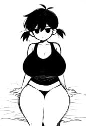 1girls ai_generated black_eyes black_hair black_panties black_tank_top black_topwear cleavage female femomori femsunny_(omori) genderswap_(mtf) giant_breasts large_breasts novelai omori omori_(character) panties rule_63 short_hair sitting sole_female solo solo_female tank_top thick_thighs trickydurianai twintails underwear white_background wide_hips