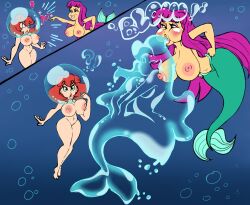 anthero big_breasts bubble comic comic_page female_only mermaid naked naked_female nude nude_female purple_hair red_hair tagme underwater