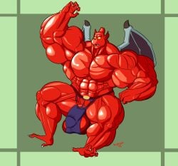 balls bara big_muscles bulge demon demon's_crest firebrand flaccid ghosts_'n_goblins korak_sinatra male male_only muscles muscular penis red_arremer red_body red_skin ripped_clothing solo solo_male wings