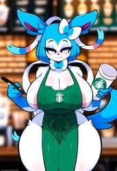 ai_generated anthro apron apron_only areola areola_slip areolae eeveelution female female_only i_mean_breast_milk iced_latte_with_breast_milk meme nai_diffusion nipple_bulge novelai partially_clothed pokemon pokemon_(species) self_upload shiny_pokemon starbucks sylveon weedvee420