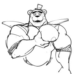 bara big_muscles big_pecs five_nights_at_freddy's five_nights_at_freddy's:_security_breach glamrock_freddy_(fnaf) male male_only monochrome muscles muscular nude pec_grab pecs ripped-saurian solo solo_male