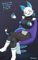 1girls absurd_res anthro areola blue_eyes blush breast_grab breasts chair clothing crossed_legs deltarune deltarune_chapter_2 eyebrows felid feline female female_only flower furniture hand_on_breast hi_res holding_flower holding_object holding_rose looking_aside looking_at_viewer machine mammal navel nipples on_chair open_mouth plant purple_chair raised_eyebrows robot robot_anthro rose_(flower) sitting sitting_on_chair smile solo speech_bubble tail tasque_manager_(deltarune) text translucent translucent_clothing undertale_(series) vexyfursure yellow_eyes