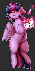 2017 alicorn bedroom_eyes biting_lip blush captainpudgemuffin dripping english_text equine feathered_wings feathers female feral friendship_is_magic glowing grey_background hair half-closed_eyes hi_res horn levitation looking_at_viewer magic mammal marker multicolored_hair my_little_pony pussy pussy_juice seductive simple_background solo text twilight_sparkle_(mlp) wings