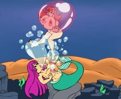 anthero big_breasts bubble comic comic_page female_only mermaid naked naked_female nude nude_female purple_hair red_hair tagme underwater