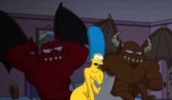 1woman 2males 2monsters bed bedroom female marge_simpson moe_szyslak night nude nude_female nude_male the_simpsons trio