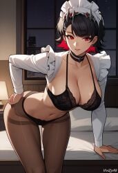 ai_generated ass big_breasts breasts cleavage cowboy_shot ellen_joe female hi_res lingerie maid maid_headdress short_hair smile thighs vinzyai zenless_zone_zero