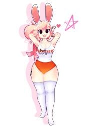 ai_generated ass black_eyes breasts bunny_ears bunny_girl female female_only fiz fizintine hooters large_breasts oc original pink_hair smiling smiling_at_viewer solo step-lite stockings thick_thighs thighhighs white_stockings