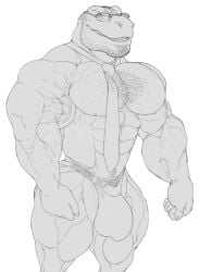 anthro balls bara bulge dinosaur flaccid male male_only monochrome muscles muscular penis ripped-saurian scalie solo solo_male theropod tyrannosaurid tyrannosaurus tyrannosaurus_rex