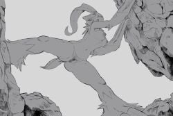 2024 absurd_res anthro anthro_only anus breasts claws climbing darkluxia female generation_8_pokemon genitals greyscale hi_res mammal monochrome navel nintendo nipples open_mouth pokemon pokemon_(species) pussy sneasler solo spread_legs spreading