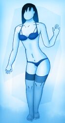 1girls big_thighs blue_hair blue_skin bra burnjoeburn female_only fit_female human lingerie medium_breasts no_face oc original_character pants perky_breasts presenting simple_background skinny smooth_skin socks solo solo_female standing stockings thighs white_background wide_hips wide_thighs