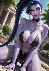 1girls ai_generated amelie_lacroix big_breasts brest long_hair overwatch overwatch_2 oxtonai purple_hair purple_skin widowmaker