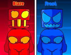 big_breasts blue_background blue_body cube_145_(geometry_dash) cube_70_(geometry_dash) cube_head female_only geometry_dash naked_female nude_female red_background red_body thick_thighs