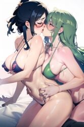 ai_generated artist_request female female_only grabbing grabbing_from_behind kissing monet_(one_piece) one_piece tashigi yuri