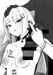 1boy 1girls big_areola big_penis black_and_white black_nails blush body_writing censored censored_penis cuckold_pov dark-skinned_male flipping_off flipping_viewer_off hairclip huge_ass lize_helesta looking_at_viewer monochrome nail_polish nijisanji node_g2 owned pink_eyes queen_of_spades simple_background small_breasts spade spade_choker tattoo tattoos virtual_youtuber vtuber white_background white_hair