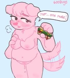 600bugs anthro belly blush burger cheese eating eating_food feeding female food lettuce out_of_breath overweight pink pink_body png sauce slightly_chubby slightly_chubby_anthro slightly_chubby_female solo stuffing_(food) tomato tomato_sauce