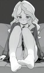 ai_generated blush diana_cavendish feet little_witch_academia monochrome pussy thighhighs