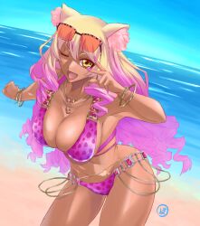 1girls beach bikini cleavage fate/grand_order fate_(series) female fox_humanoid large_breasts mame_msgsrd solo suzuka_gozen_(fate) suzuka_gozen_(swimsuit_rider)_(fate) swimsuit tan_body