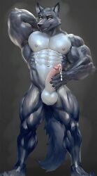 1boy art balls bleakcat bodybuilder bodybuilding charm charming cum furry hand_behind_neck holding_penis horny male male_only masturbation muscle muscular penis pose pre showoff solo tktheanimal werewolf wolf