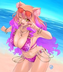 1girls beach bikini cleavage fate/grand_order fate_(series) female fox_humanoid large_breasts mame_msgsrd solo suzuka_gozen_(fate) suzuka_gozen_(swimsuit_rider)_(fate) swimsuit