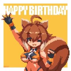 1girls animated antenna_hair blazblue breasts female_focus female_only happy_birthday humanoid large_breasts looking_at_viewer makoto_nanaya sakuemon squirrel tagme video