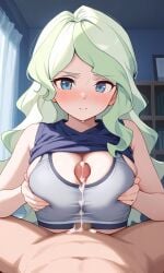 ai_generated blush boobjob cum diana_cavendish little_witch_academia sports_bra