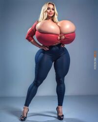 ai_generated big_ass big_breasts bimbo bimbo_body bimbo_lips blonde_hair high_heels huge_ass huge_breasts massive_breasts plump_lips rdf_ai tagme tan_skin thick_lips thick_thighs tight_clothing