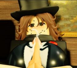 1boy 1girls 3d breasts brown_hair clothed clothed_female cum cum_on_breasts draaze female penis roblox robloxian rule_63 self_upload tagme tophat