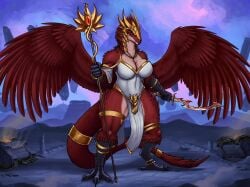 1girls anthro avian big_breasts breasts chaos_(warhammer) chaos_daemon clothing daemon_of_tzeentch fe'ra feathered_wings feathers female female_only headdress hi_res jewelry khopesh lord_of_change melee_weapon robe solo solo_female spacedragon14 staff sword thick_thighs warhammer_(franchise) warhammer_40000 warhammer_40k weapon wings