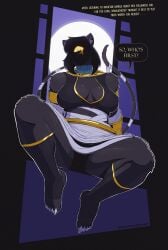 1_eye 1girl 1girls anthro auntie_nyan_nyan bare_shoulders black_fur black_nyanlathotep breast_cutout cat_ears cat_girl cat_humanoid cat_tail catgirl clawed_feet dialogue egyptian egyptian_female egyptian_mythology eldritch eldritch_being eldritch_horror english_text face_shadow feet female female_focus female_only goddess legs_spread muscle_girl muscle_mommy muscular muscular_anthro muscular_female nightmare_waifu nyanlathotep sitting sucker_for_love sucker_for_love:date_to_die_for talking talking_to_viewer text travendraws