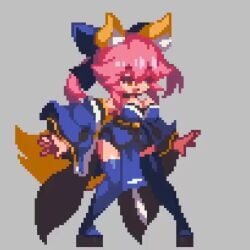 1girls fate/grand_order fate_(series) female fox_ears fox_girl huge_breasts japanese_clothes monster_girl pixel_art sakuemon solo solo_female tagme tamamo_no_mae_(fate) video