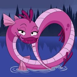 2017 animal_genitalia cloaca female feral forked_tongue half-closed_eyes hi_res horizontal_cloaca lonbluewolf looking_at_viewer pink_body pussy pussy_juice school_for_vampires sea_serpent solo tongue tongue_out water